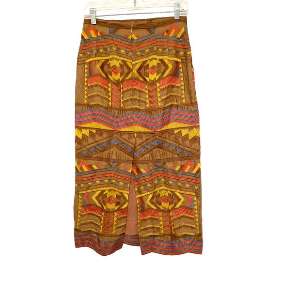 Zara Embroidered Brown Boho Navajo Print Skirt size small - Picture 5 of 8